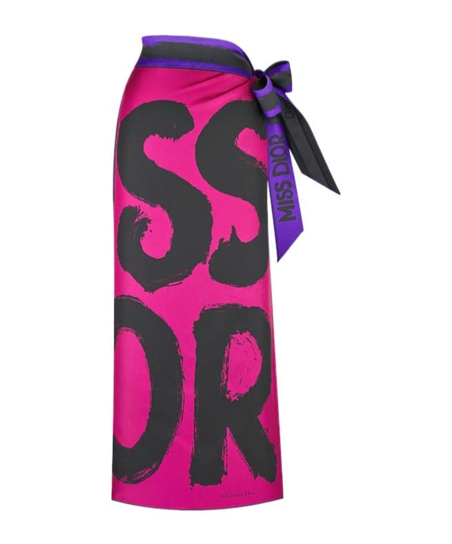 Dior Miss Graffiti Reversible Sarong With Tied Belt in Pink