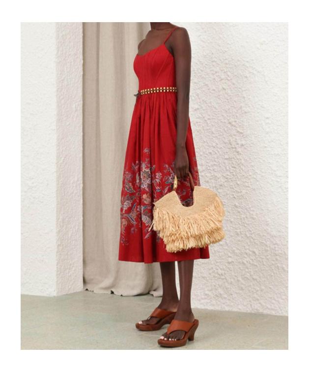ワンピース Zimmermann Rhiannon Corset Midi Dress Red Zimmermann Rhiannon Belted Corset Midi Dress | Neiman Marcus