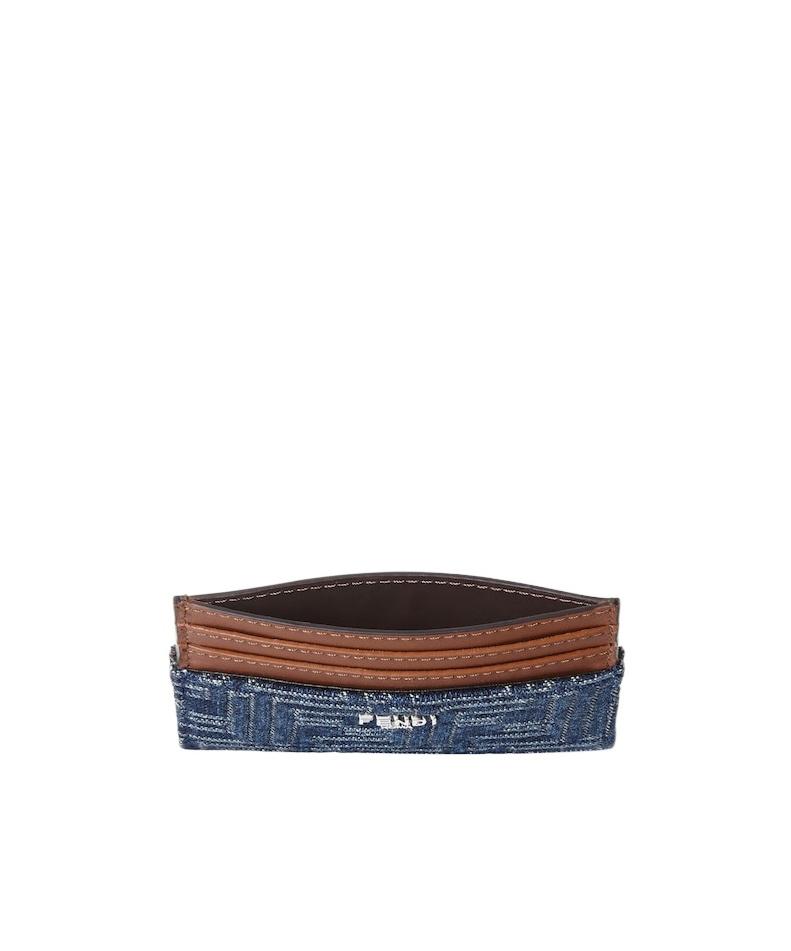 【Fendi】Baguette FF jacquard card holder - Blue Fendi Women Ff Jacquard Denim Effect Baguette Cards Holder