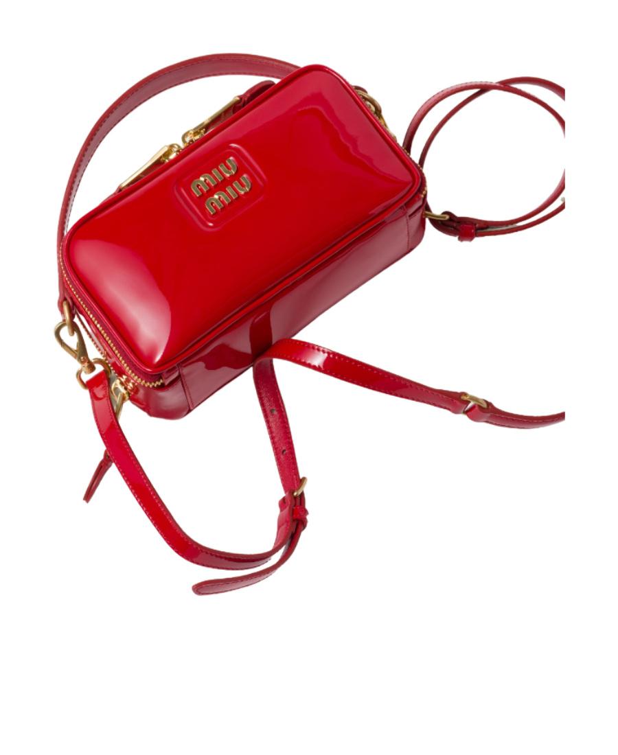 Miu Miu Leather And Patent Leather Shoulder Bag in Red | Lyst
