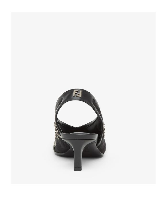 パンプス FENDI LOW-HEELED MESH SLINGBACK WITH EMBROIDERY Fendi Mesh Low-Heeled Slingbacks With Embroidery in Black | Lyst
