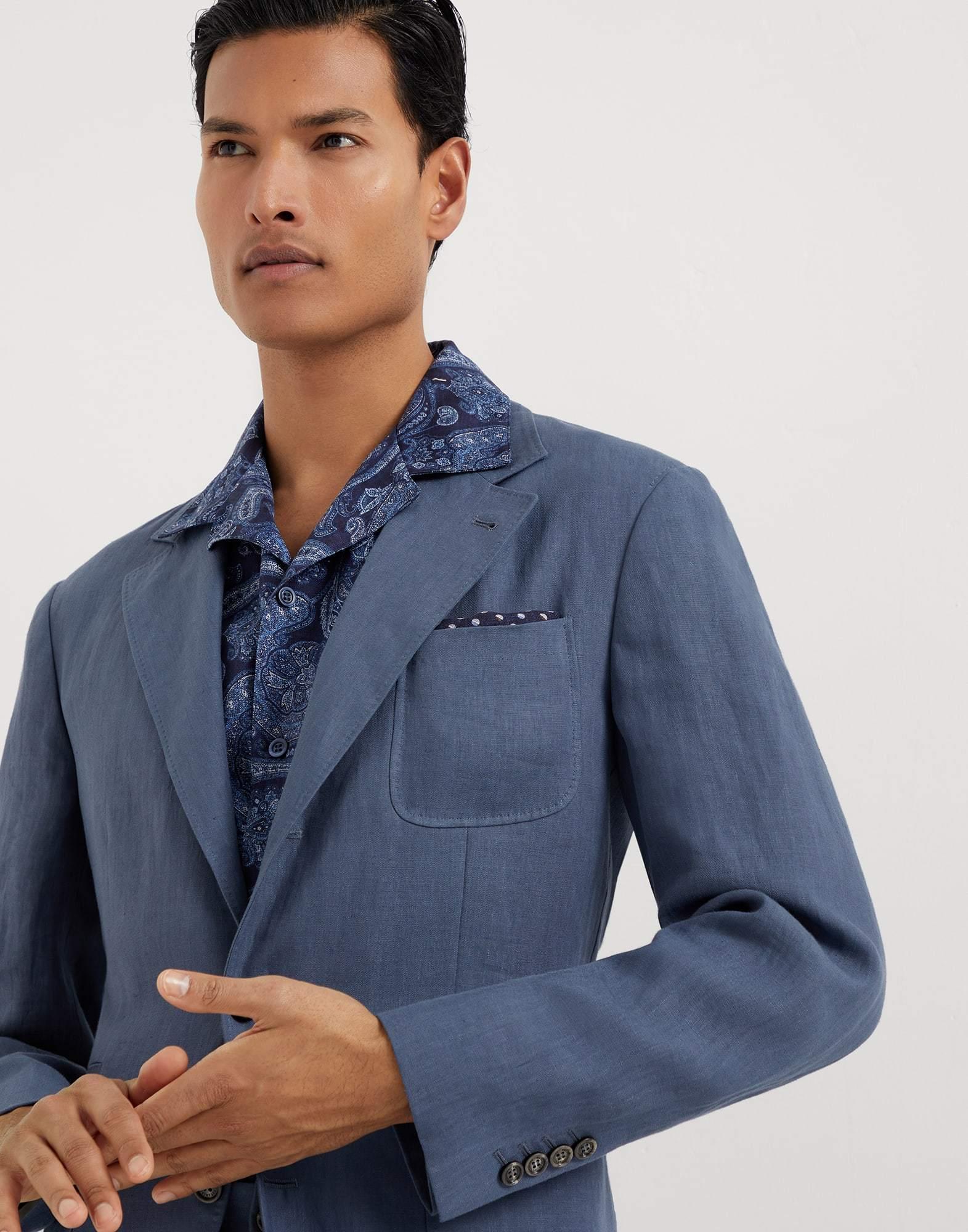 Brunello Cucinelli Single-Breasted Linen Blazer in Blue for