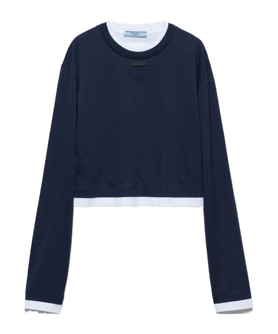 トップス PRADA Triangle Logo Long Sleeve Tee Prada Long-Sleeved Cotton T-Shirt in Blue for Men | Lyst