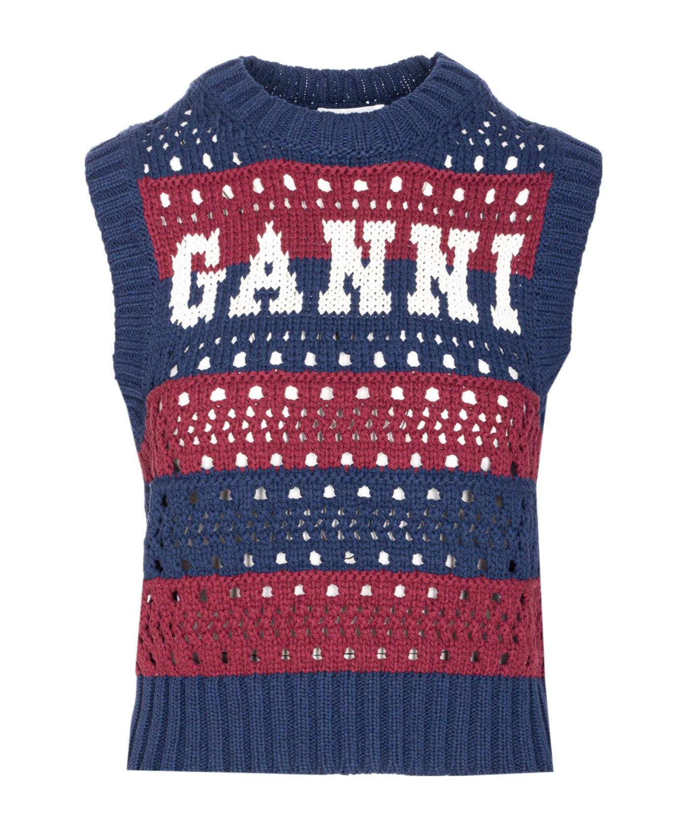 【関税＆送料込み】Ganni Crochet Knit Vest Black Black Crochet Tie String Vest | GANNI US