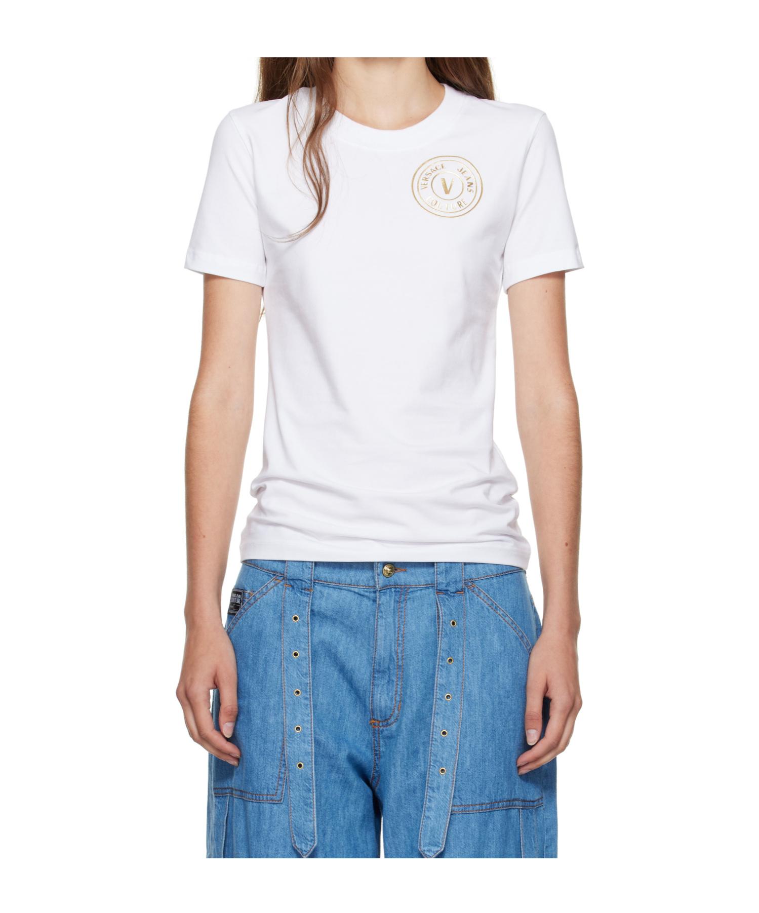 Tシャツ・カットソー VERSACE JEANS Woman T-Shirt White 75HAHF01CJ00F G03 Logo T-Shirt White,Print | VERSACE UK