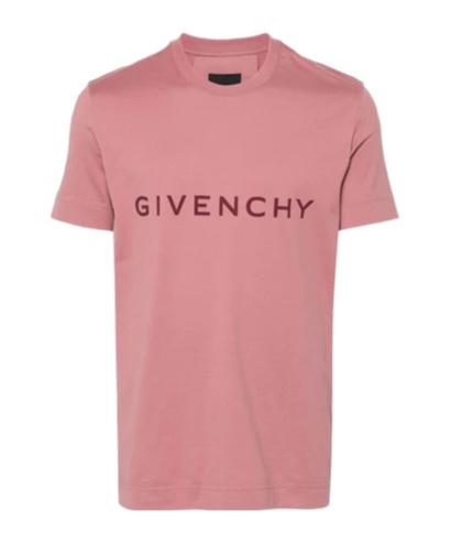 Tシャツ・カットソー GIVENCHY Men T Shirts BM71MG 3YPD272 Pink Givenchy Men's College Embroidered Logo T-Shirt in Old Pink