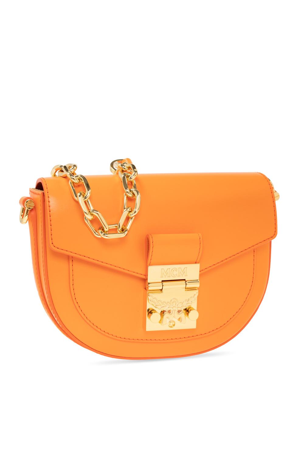 MCM Concave Embossed Logo Crossbody Bag in Orange | Lyst UK