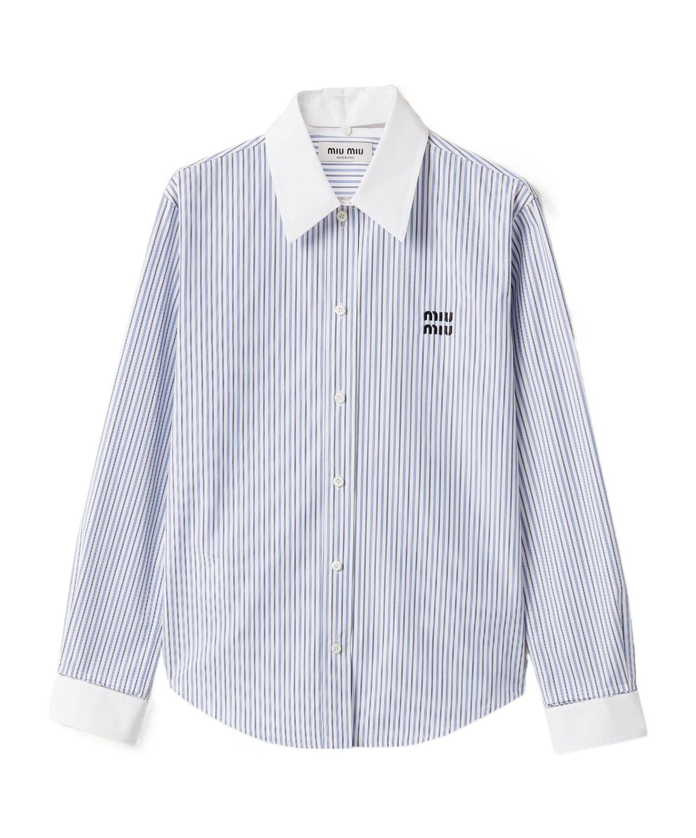 Miu Miu Striped Poplin Shirt in Blue | Lyst