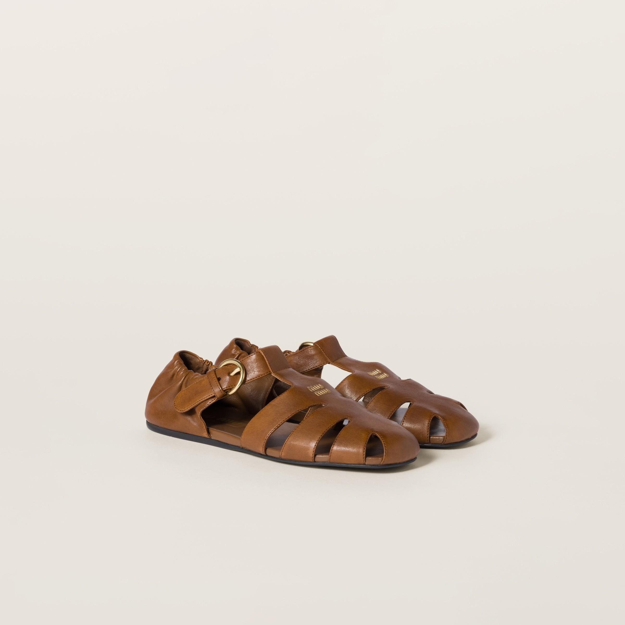 サンダル・ミュール MIU MIIU 5X372E_EFX_F0NB RUCHES NAPPA LEATHER SANDALS Briarwood Ruches Nappa Leather Sandals | Miu Miu
