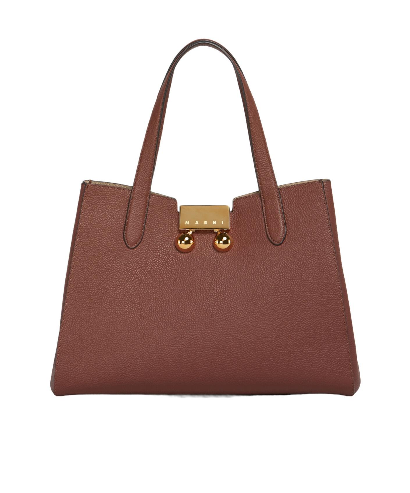 Marni Brick Leather Trunkaroo Tote Small Handbag in Red | Lyst