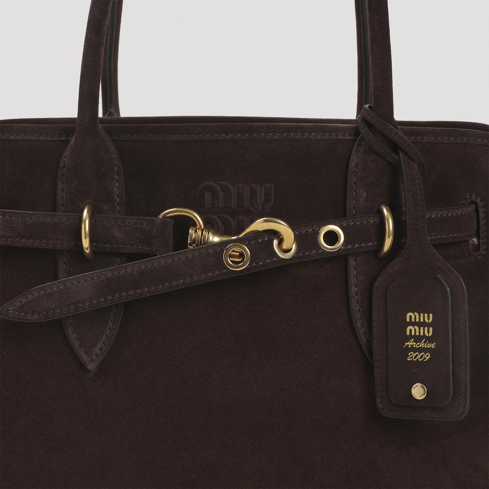 Miu Miu Aventure Suede Buckle-Fastening Tote Bag in Brown | Lyst