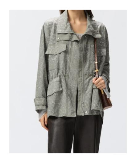 【PINKO】Technical parka with rhinestone-effect mini studs PINKO TECHNICAL PARKA WITH RHINESTONE-EFFECT MINI STUDS