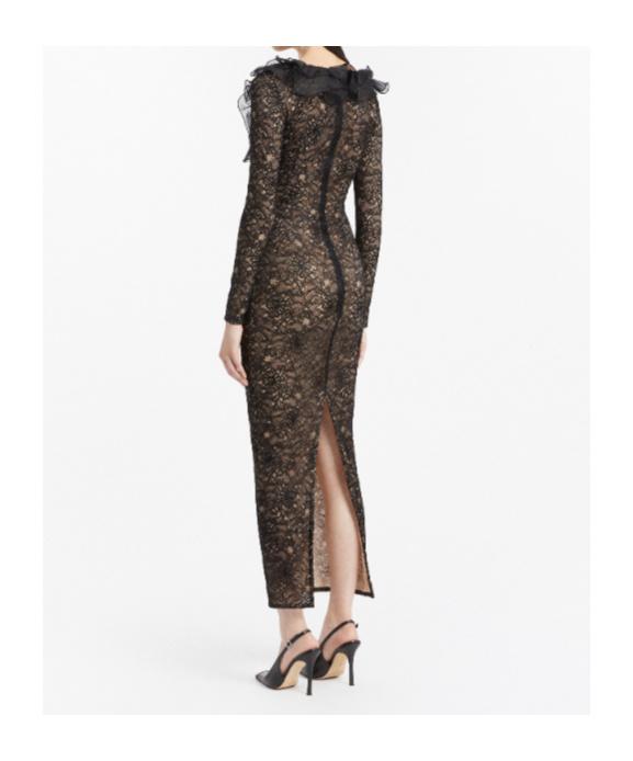 green emerald velvet dress Alessandra Rich Maxi Deep V-neck Embellished Gown With Slit In Black Velvet main image 0