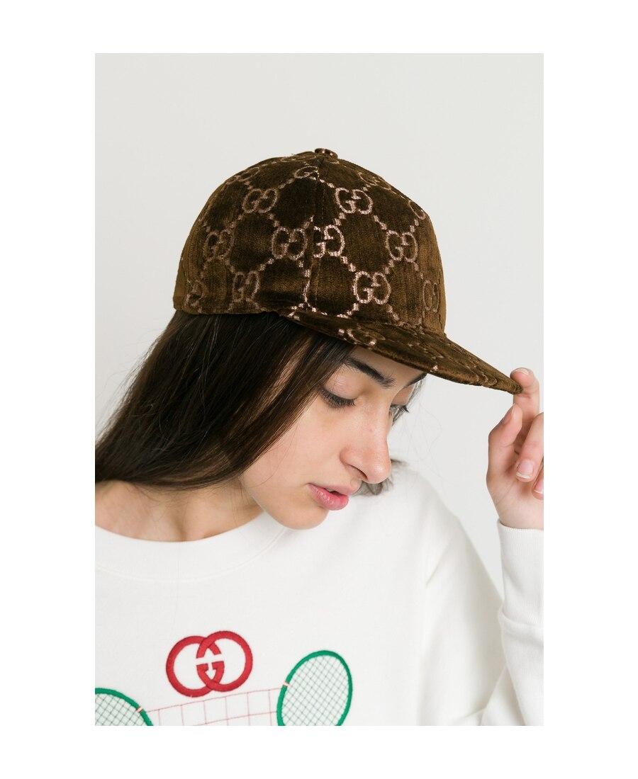 Gucci Gg Velvet Baseball Hat in Brown | Lyst