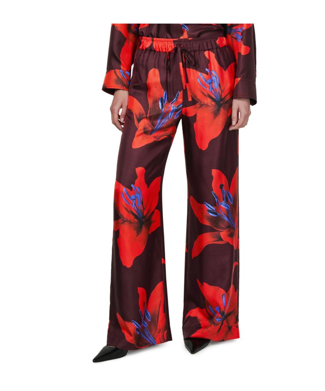 【関税&送料込】Alexander Mcqueen Printed Satin Wide-Leg Pan Red McQueen Pants for Women | Lyst
