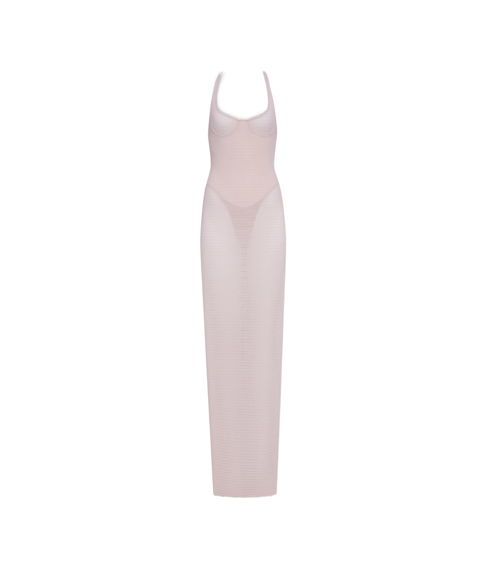 alaia tube sheer dress AlaA Stripe Sheer Corset Midi Dress - Ciel