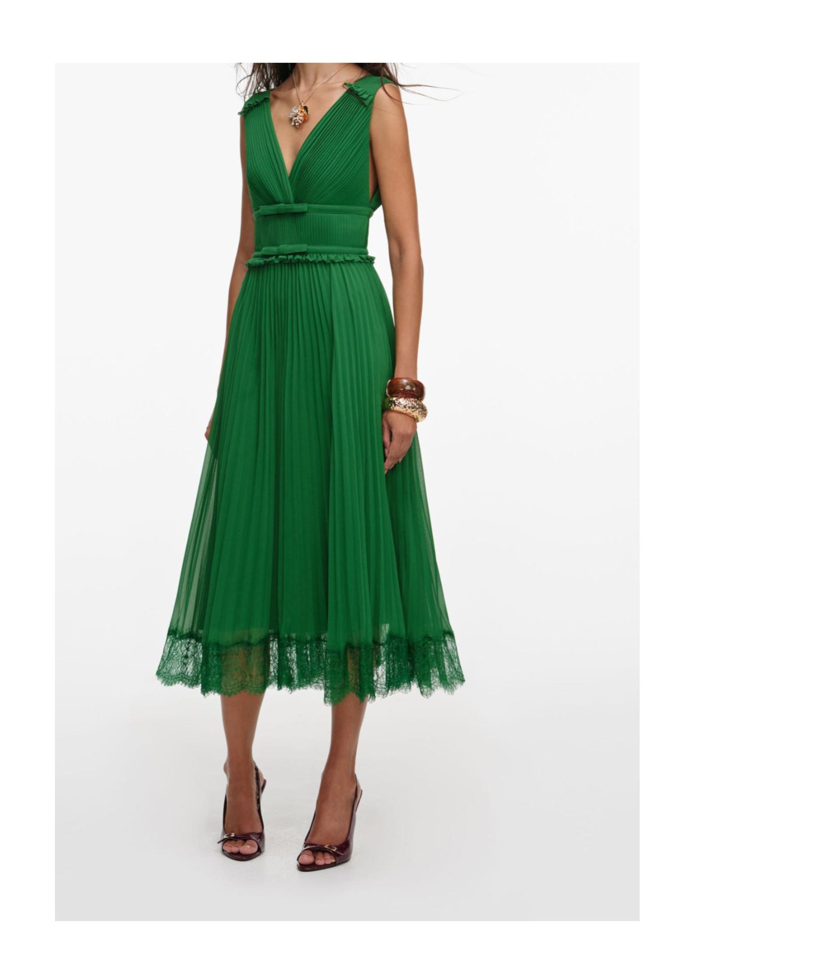 green emerald velvet dress SELF PORTRAIT Green Azaelea Floral-embroidered Woven Midi Dress UK 14 –  Reliked main image 0