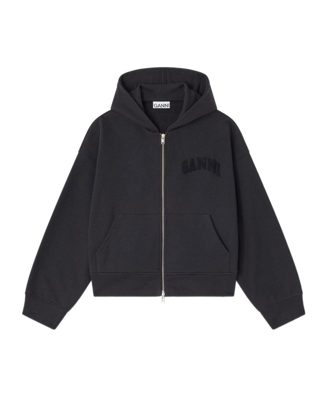 Ganni Zipped Long Sleeved Hoodie in Blue | Lyst