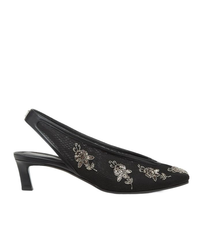 パンプス FENDI LOW-HEELED MESH SLINGBACK WITH EMBROIDERY Fendi Mesh Low-Heeled Slingbacks With Embroidery in Black | Lyst