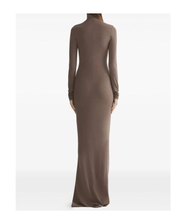 mugler brown dress Draped Long Sleeve Maxi Dress