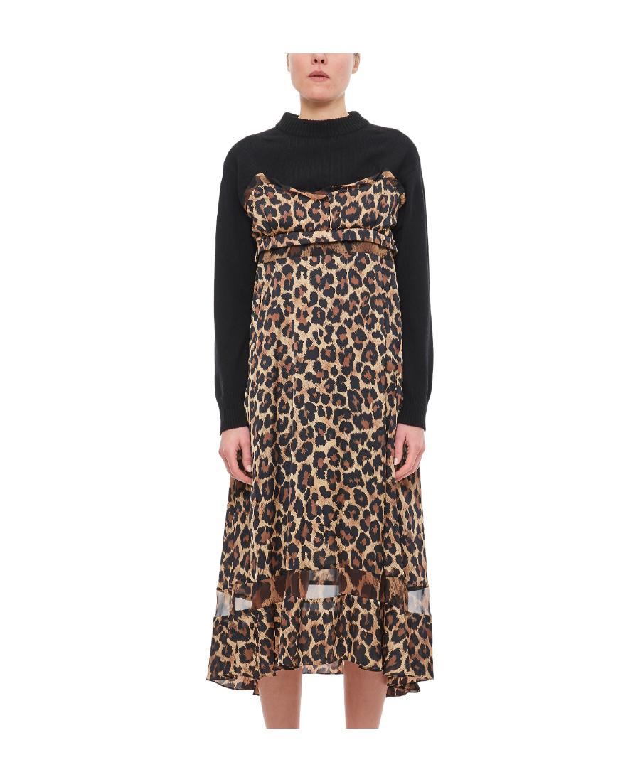■sacai■サカイ■Leopard Print Jersey & Satin Midi Dress■ sacai--Leopard-Printed-Midi-