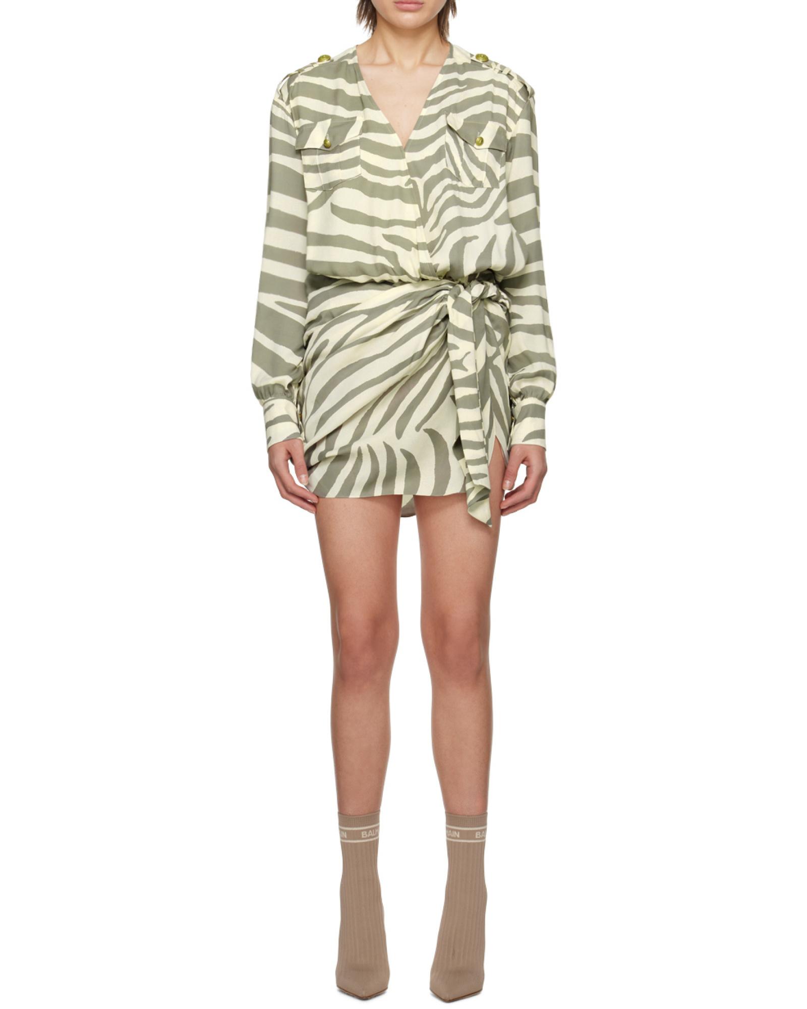 green and black zebra striped mini dress from balmain Green & Black Zebra Print Knit Maxi Dress  The Bella Noire Store
