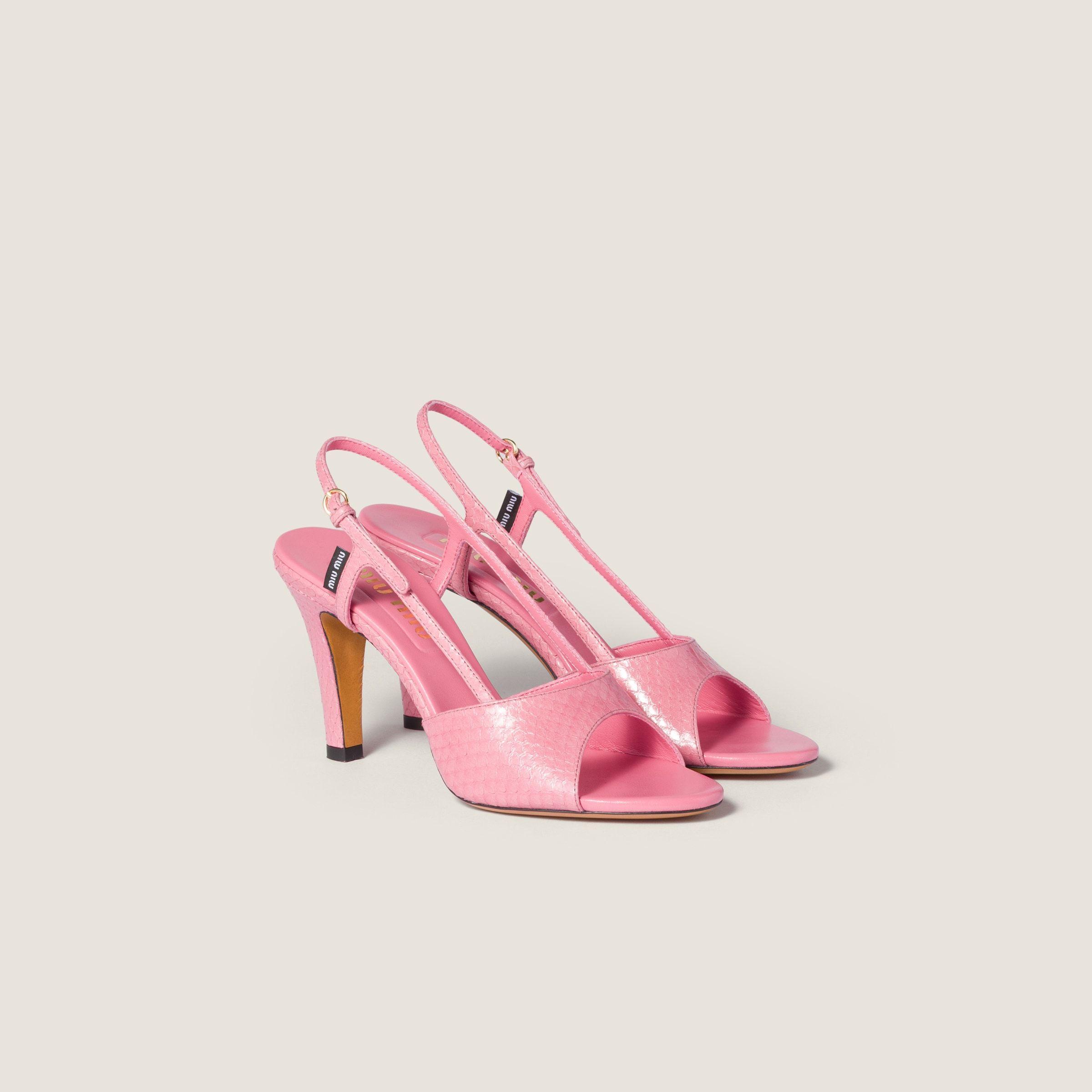 Miu Miu Embossed Slingback Sandals in Pink | Lyst