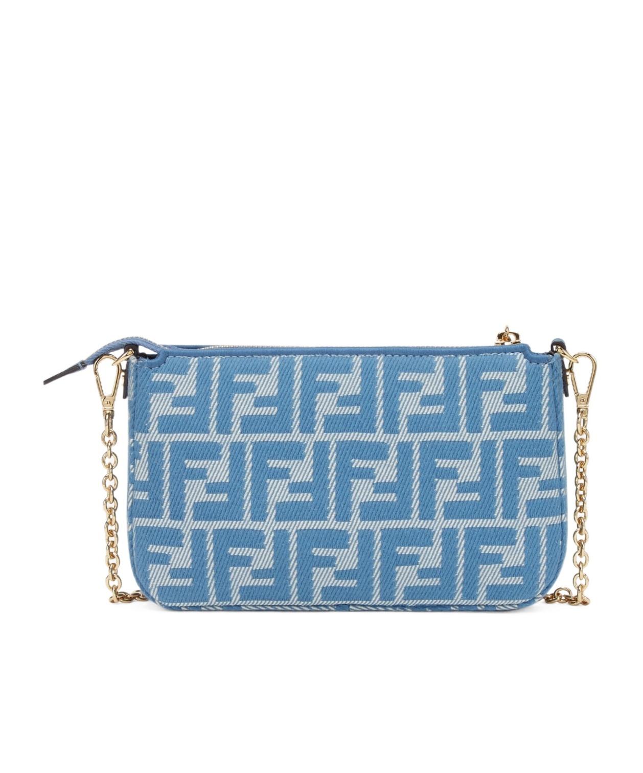 【関税＆送料込み】Fendi Leather And Denim-Effect Ff Jacqua Fendi Denim-Effect Ff Jacquard Charm Pouch With Chain in