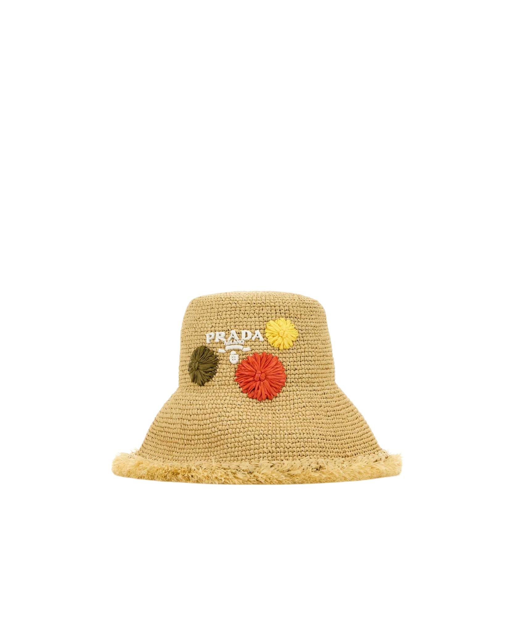 ハット Prada Embroidered Raffia Hat PRADA Logo-Embroidered Faux-Raffia Bucket Hat in Black