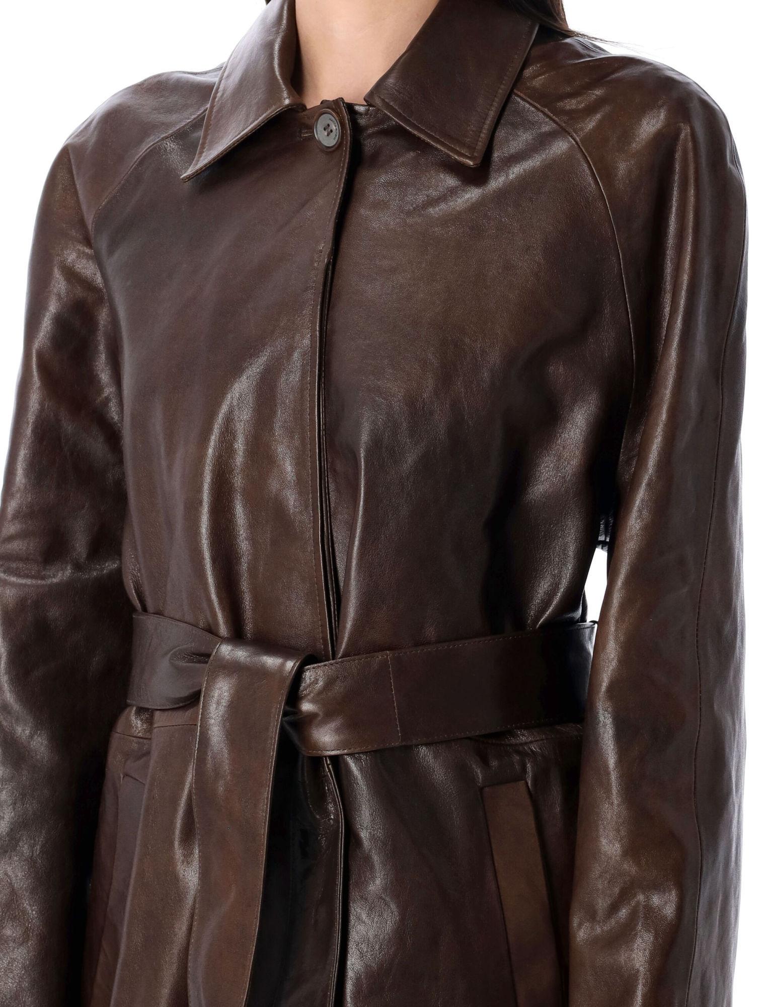 コート MAGDA BUTRYM FW25 LEATHER TRENCH (293725 BROWN) Brown Belted Leather Trench Coat by Magda Butrym on Sale