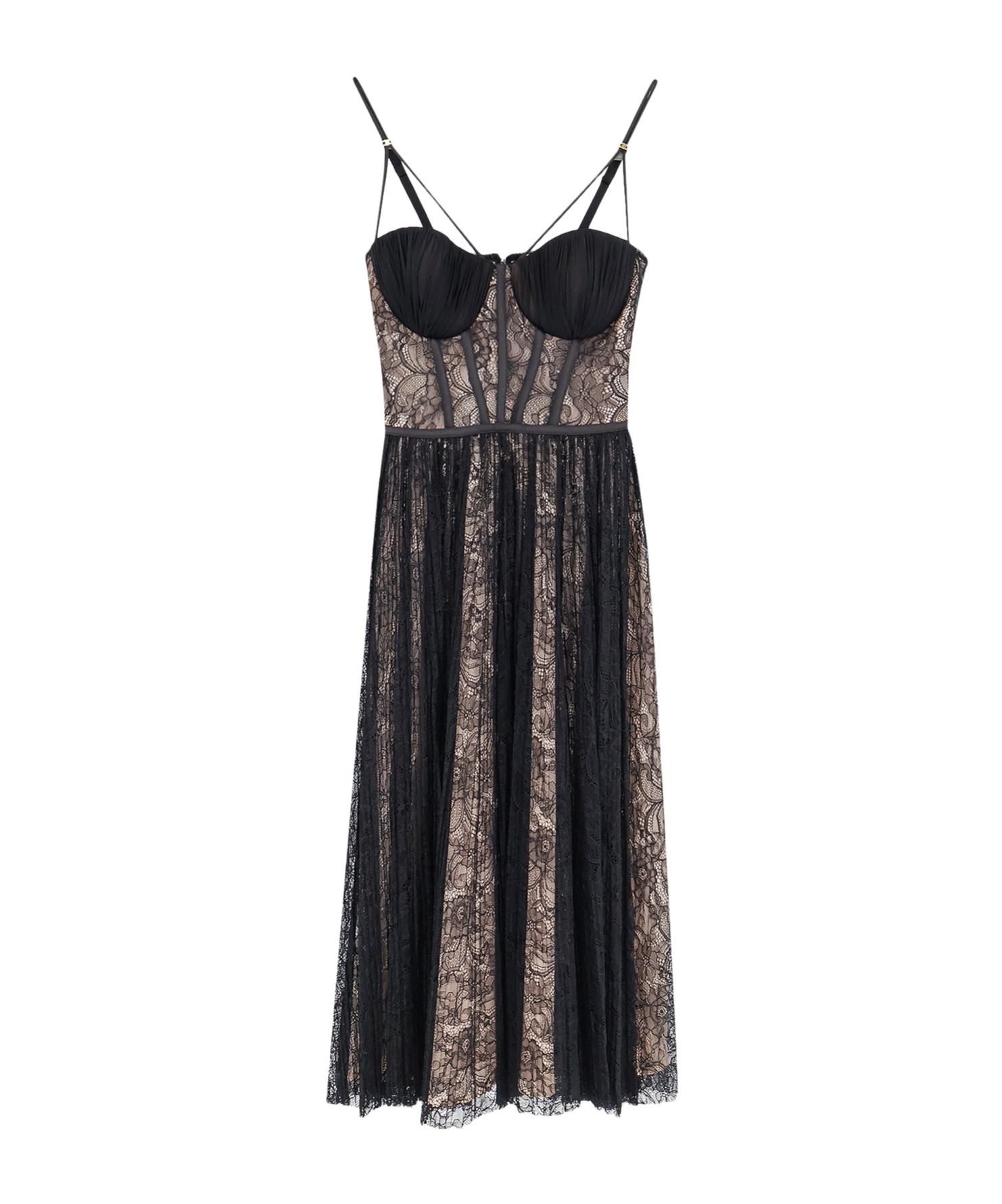 chinese dress ladies ELISABETTA FRANCHI Women's Green Floral Lace Long Dress