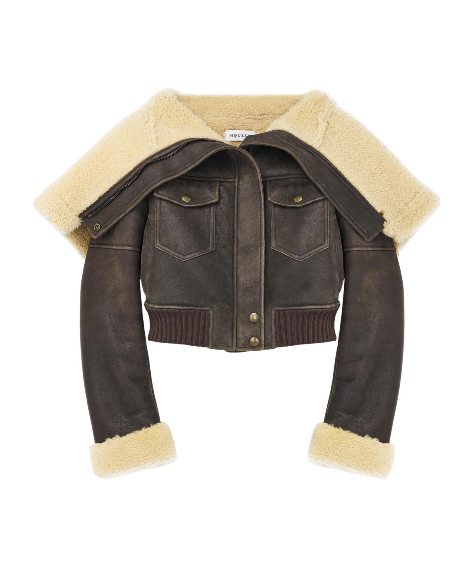 【送料&関税込】Alexander McQueen Antiqued Brown Biker Jacke Alexander McQueen - Leather biker jacket Alexander McQueen
