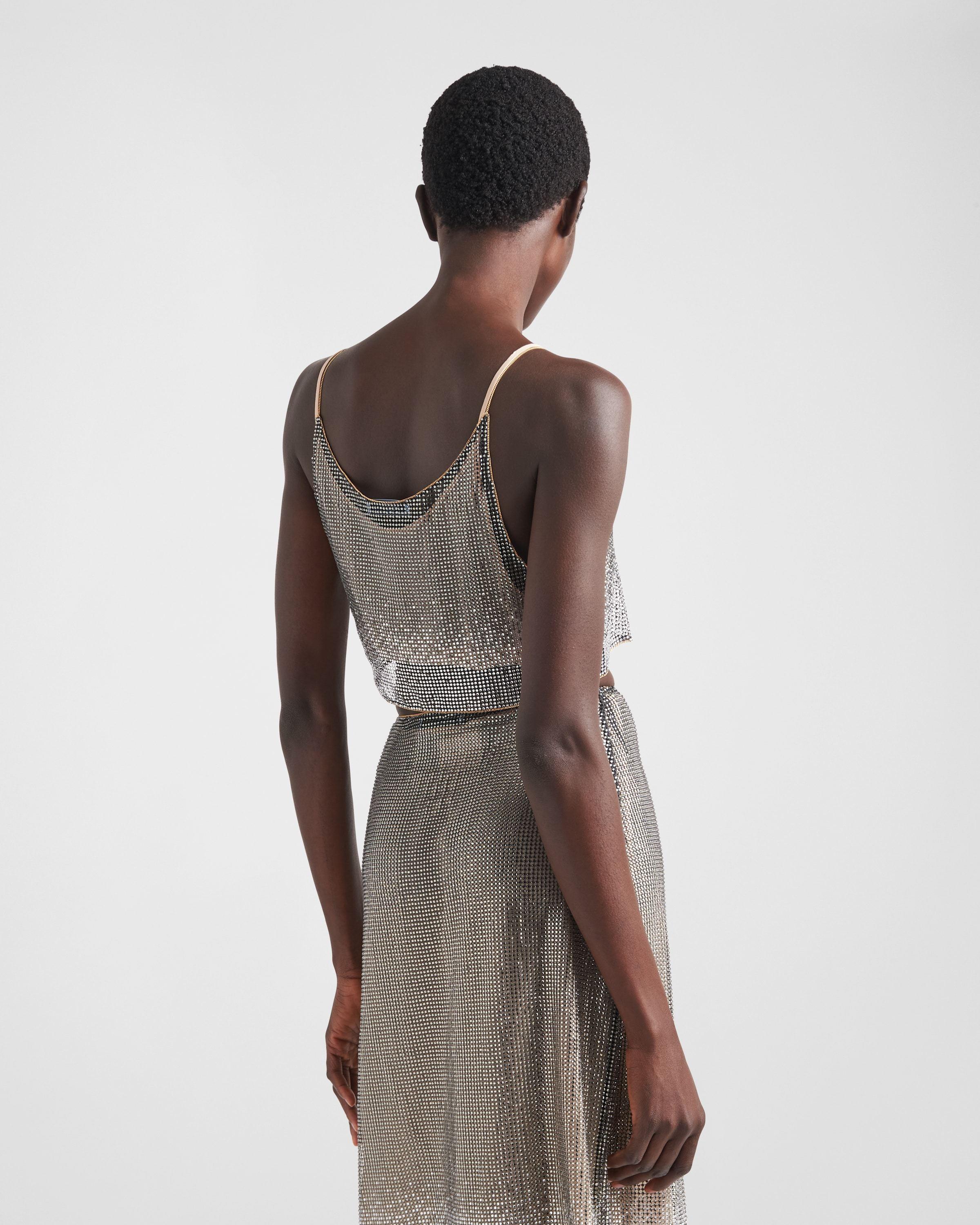 Prada Embroidered Rhinestone Mesh Top in Gray | Lyst