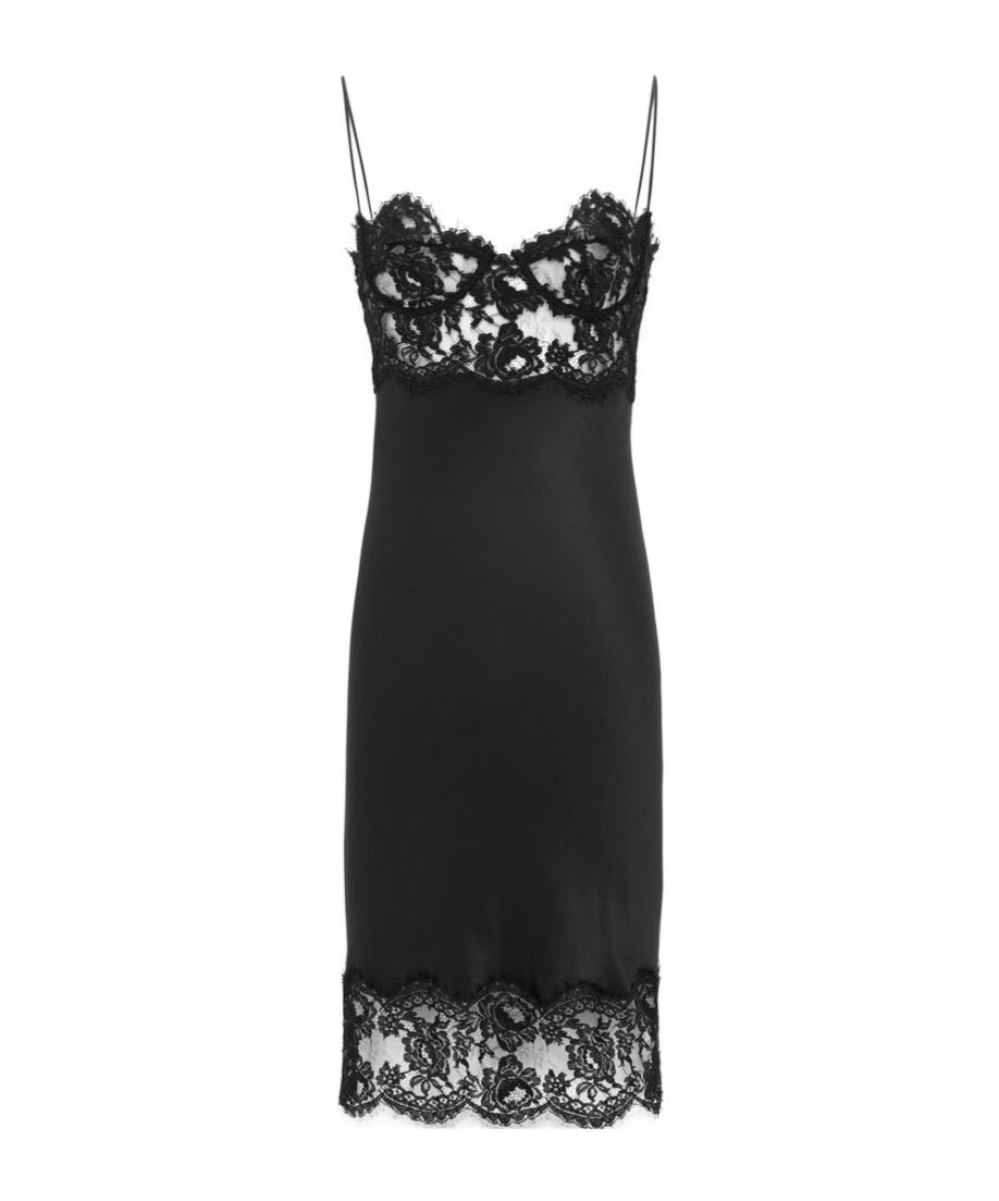 Saint Laurent Lace Detailed Sleeveless Slip Dress in Black | Lyst