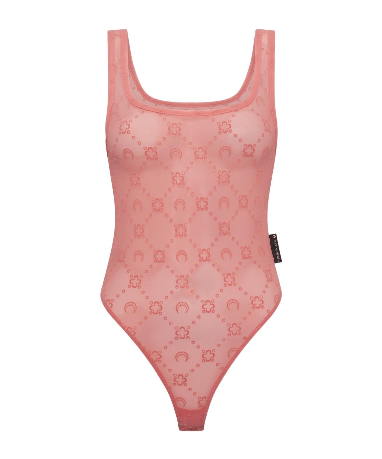 インナー・ルームウェアその他 MARINE SERRE Logo bodysuit Fuchsia WTO393 Recycled Jersey Moon Catsuit • Marine Serre