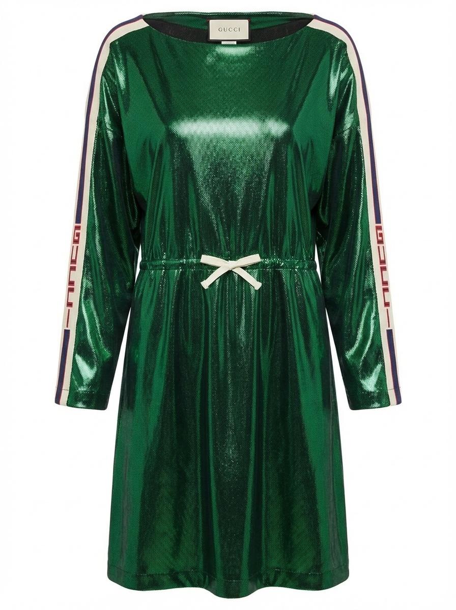 gucci green dress with red ribbon Poppy Field Fil Coupé Silk Cape Dress main image 0
