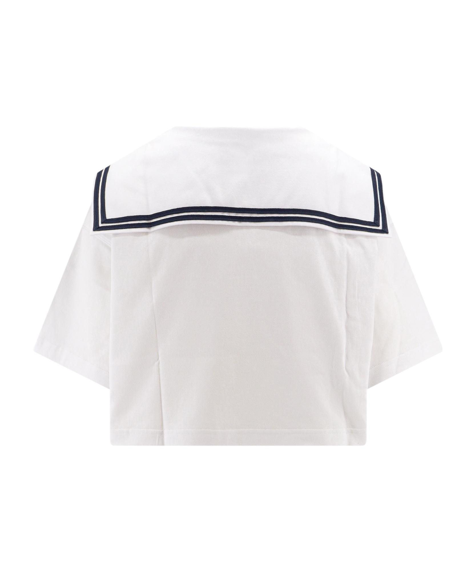 ★MiuMiu★ Sailor Collar Cotton Short Sleeve T-Shirt Blue Wh Miu Miu Sailor-Collar Cotton Top - Blue | Editorialist