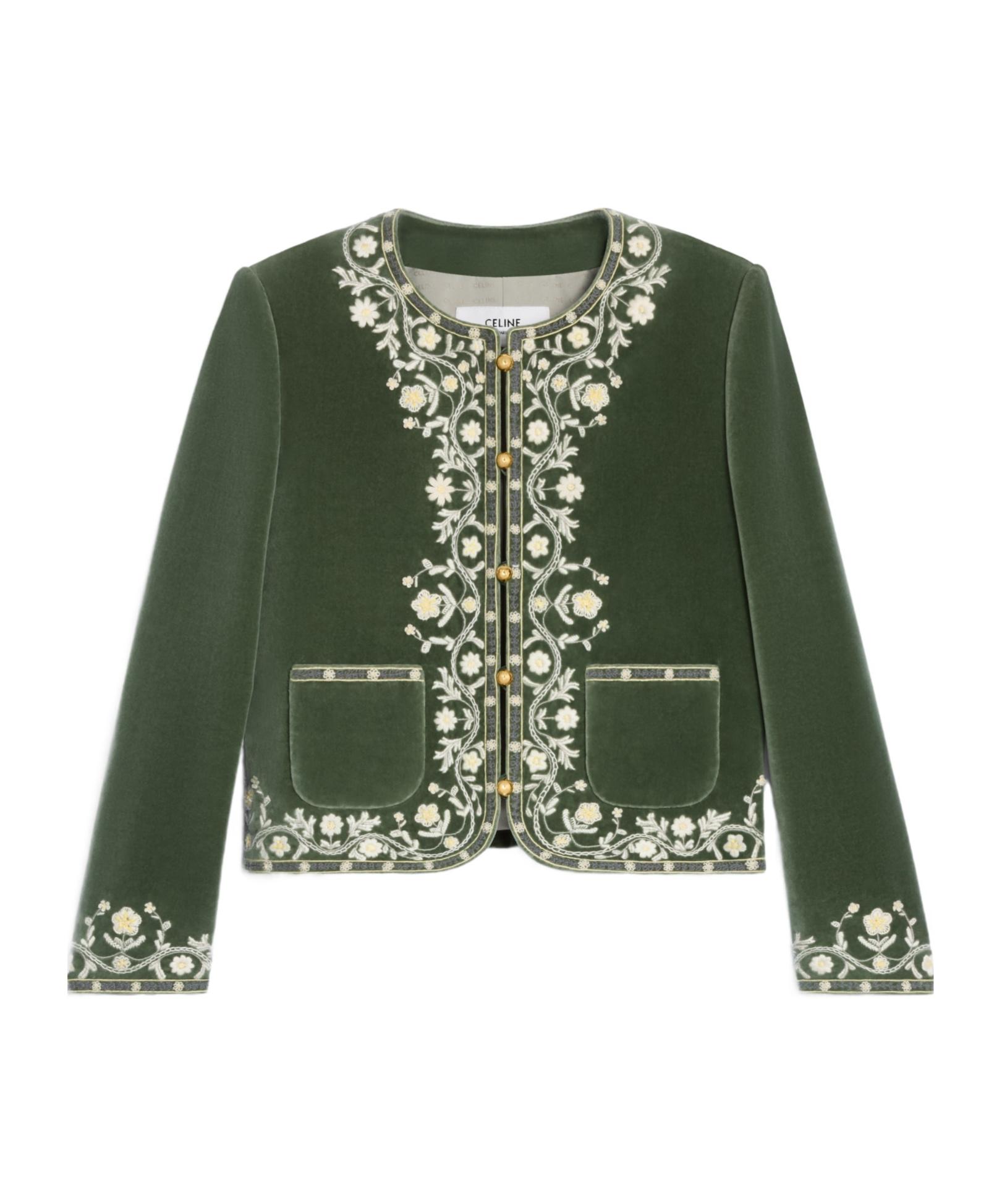 CELINE セリーヌ リネンジャケット オリーブグリーン テーラード 40 Celine Embroidered Chelsea Jacket in Green | Lyst