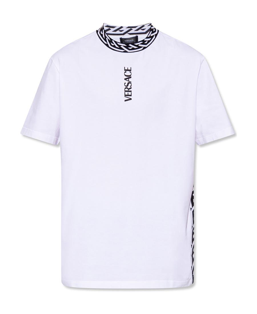 Versace La Greca Logo Printed Crewneck T-Shirt in White for Men | Lyst