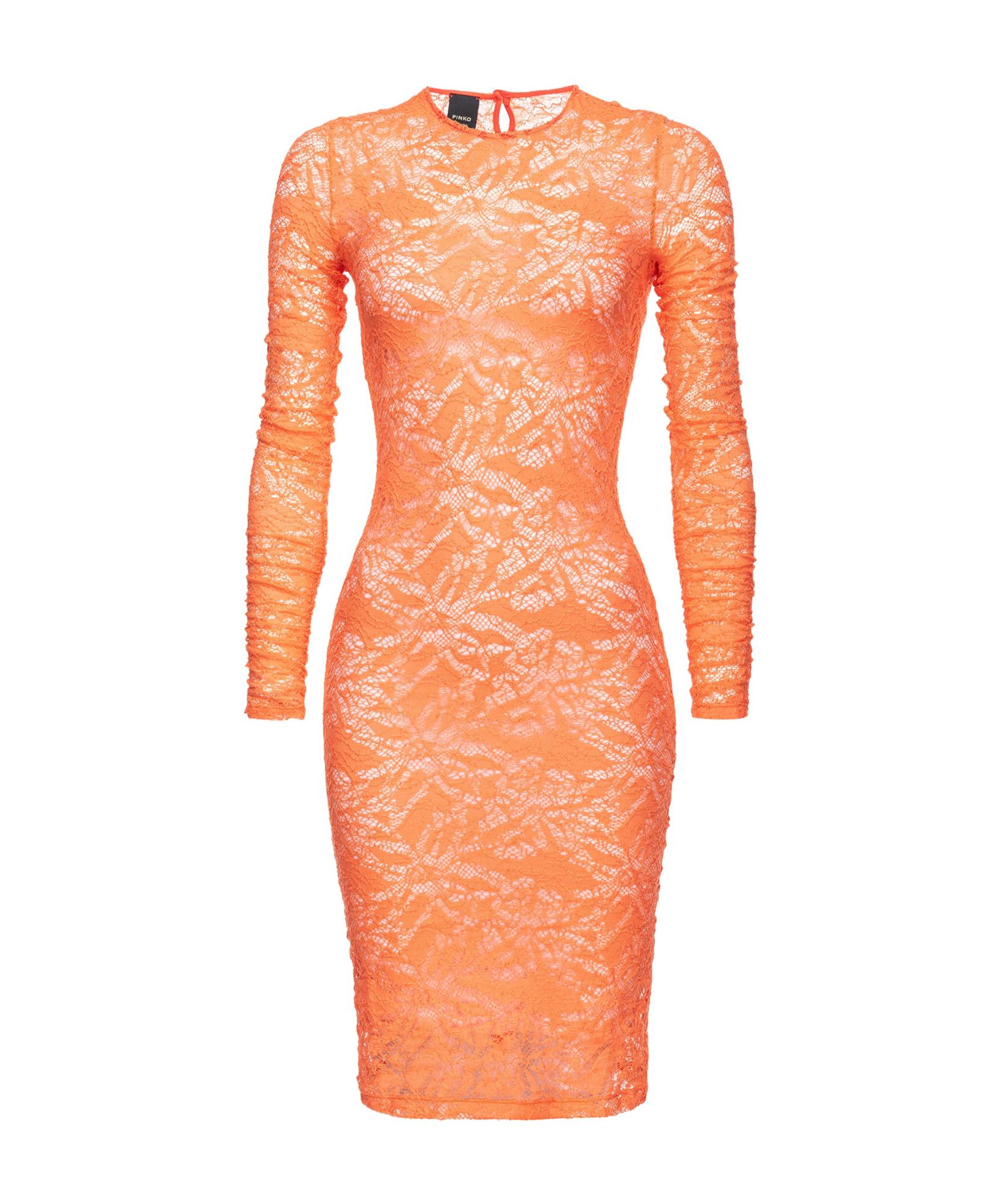 Pinko Lace Detailed Long-Sleeve Dress in Orange
