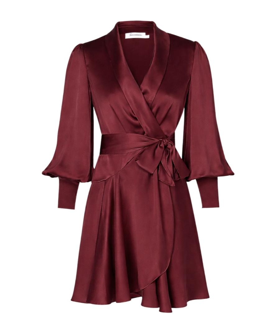 zimmermann silk wrap dress red Zimmermann Silk Wrap Midi Dress With Frill Hem