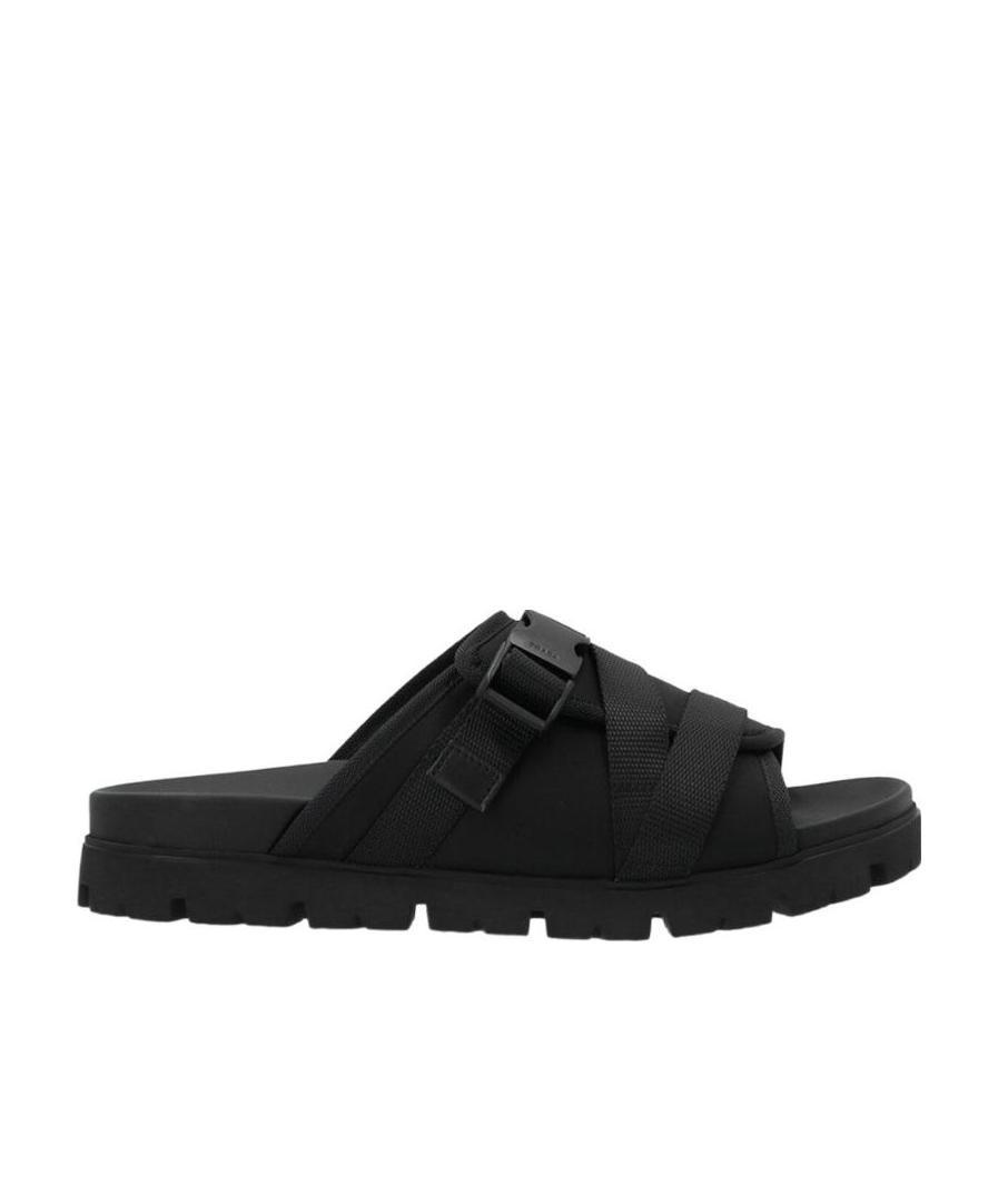 Prada Buckle Prada Slides Men Prada Buckled Strap Sandals In Black