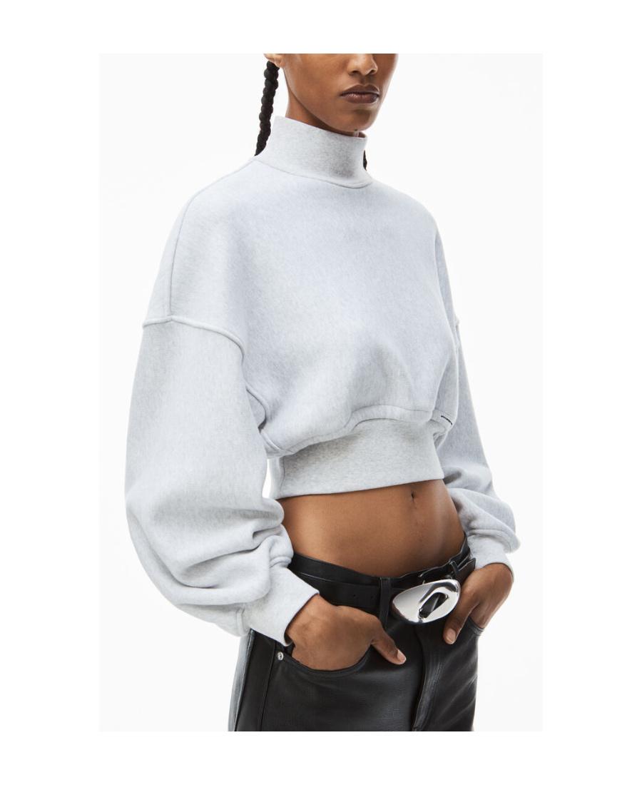 【関税&送料込】Alexander Wang Cropped Crew Neck Sweater Black Cropped Sweatshirt with Logo in WASHED BLACK