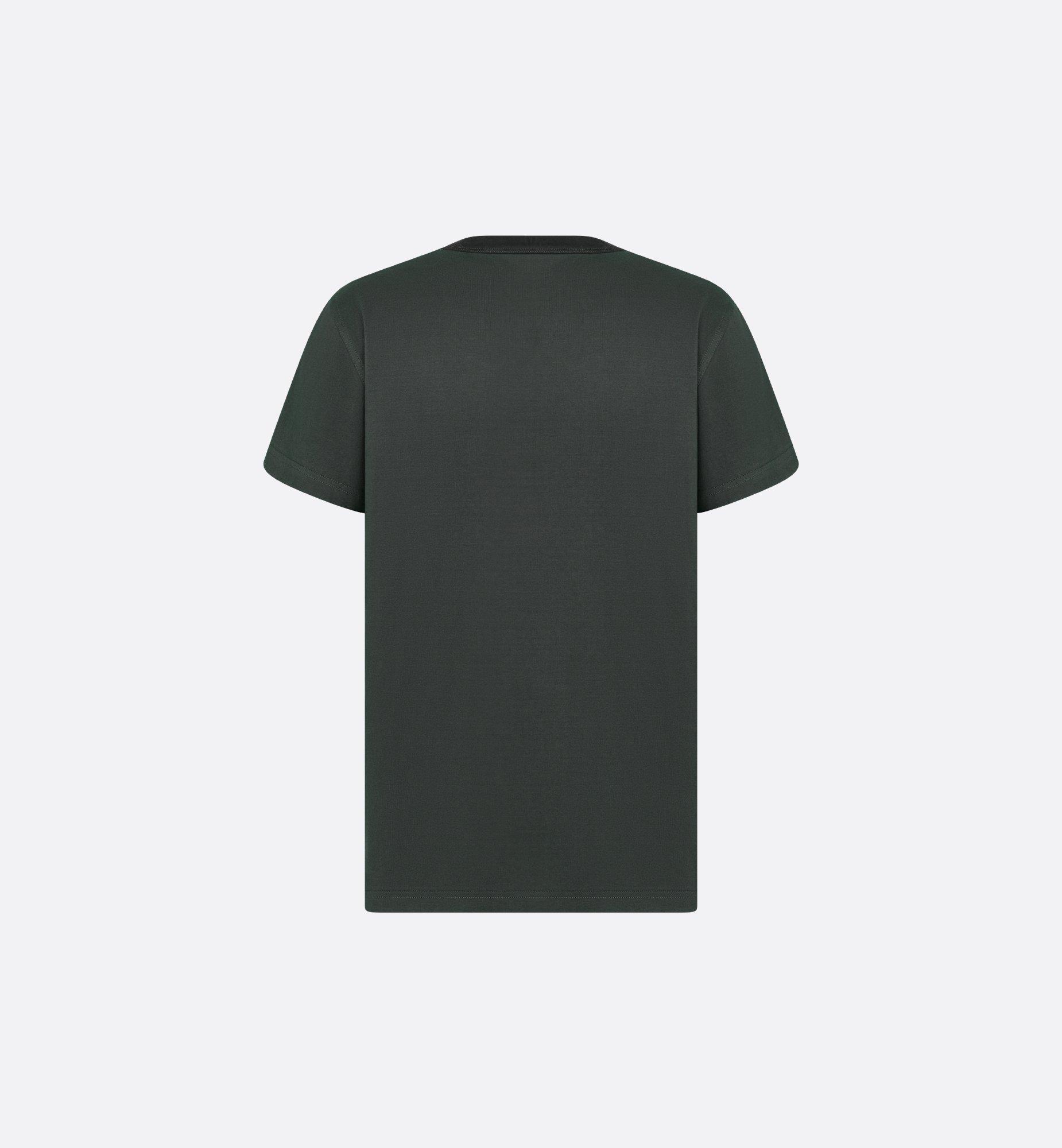 Dior Homme Ribbon Logo Detailed Crewneck T-Shirt in Green for Men
