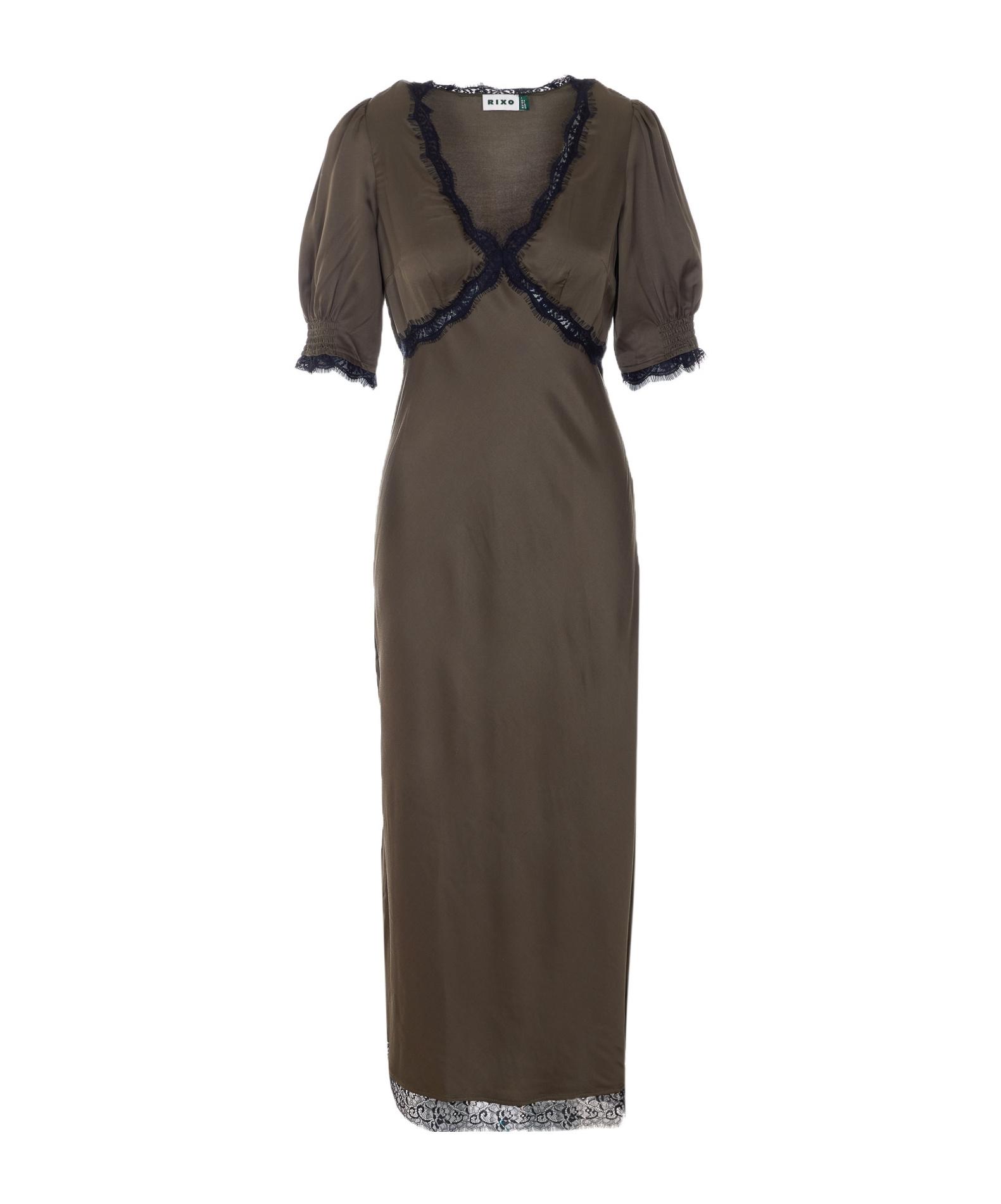princess polly baby blue dress Rixo Brown Lace-Trim Annina Midi Dress