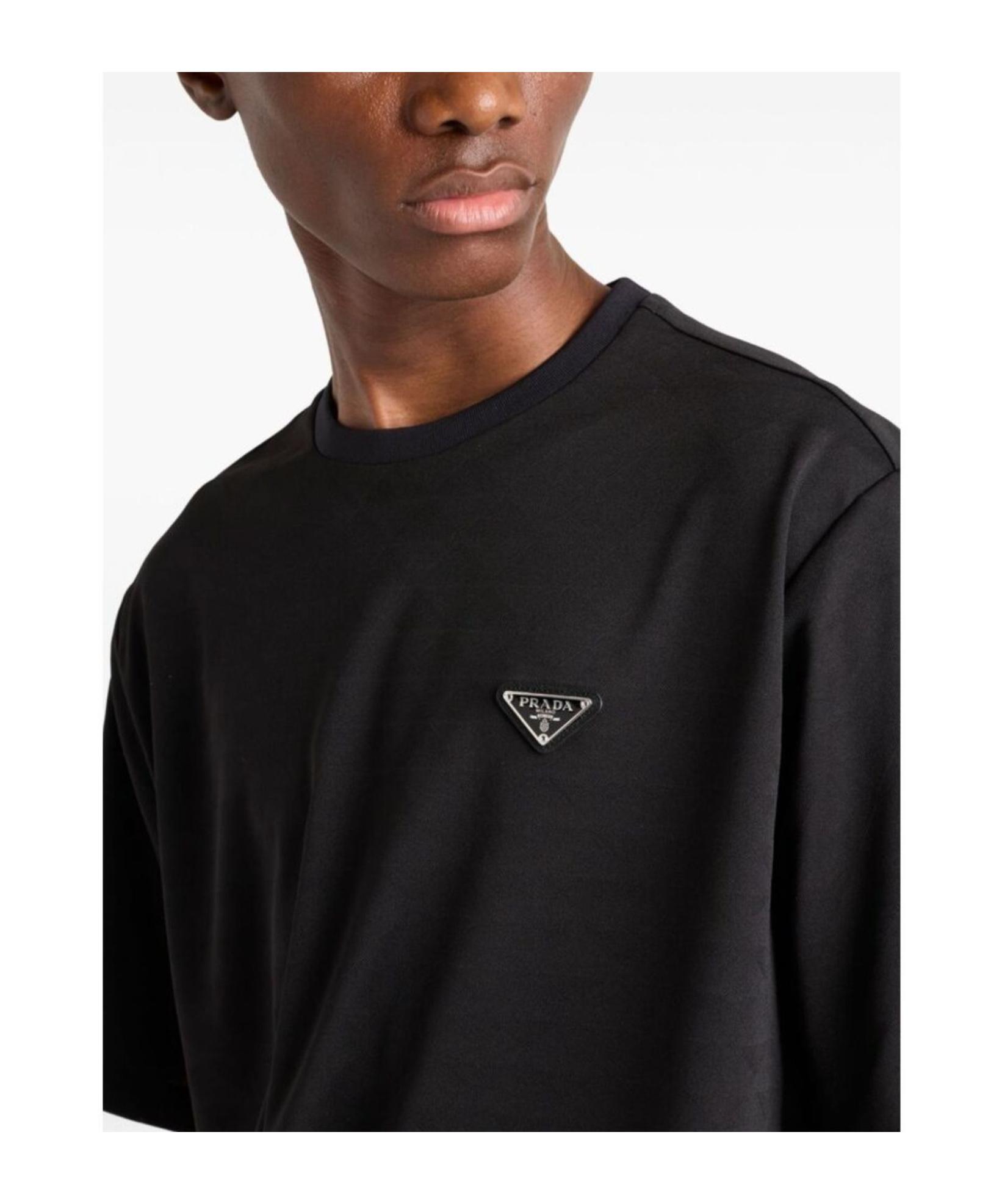 Prada All-Over Triangle Motif Crewneck T-Shirt in Black for