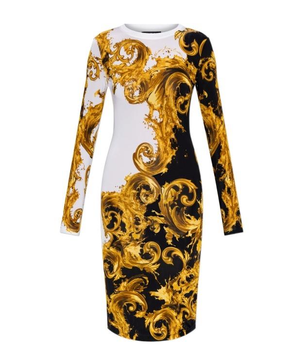 slim fit dress slacks Versus Versace Black Criss Cross Straps Gold Medallion Dress –  PauméLosAngeles main image 1