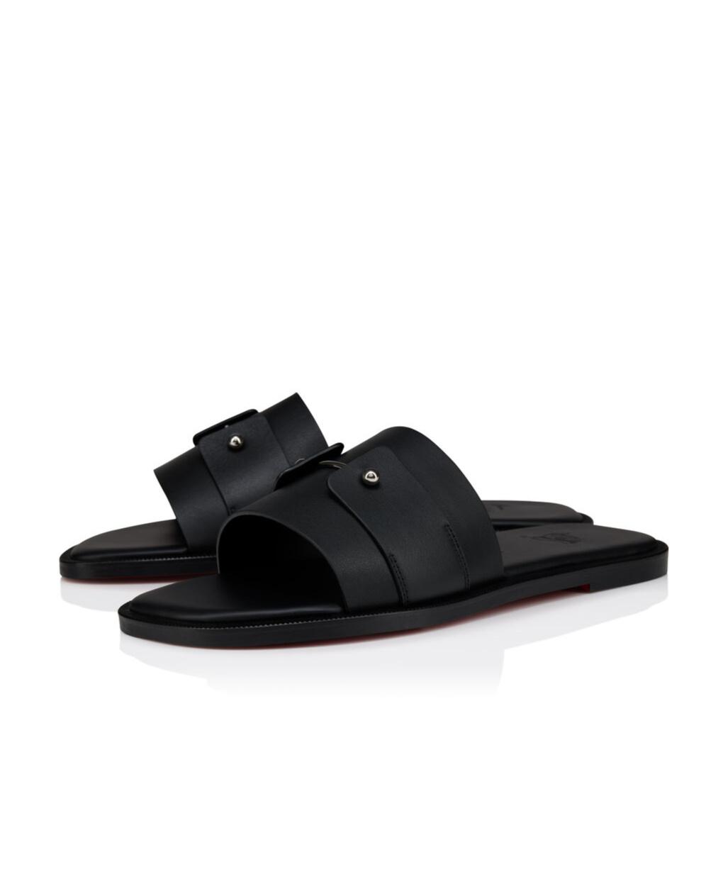 Christian Louboutin Black Slide Sandals with Embroidered Crest Christian Louboutin - Loubi Cross Logo-Embossed Rubber  main image 3