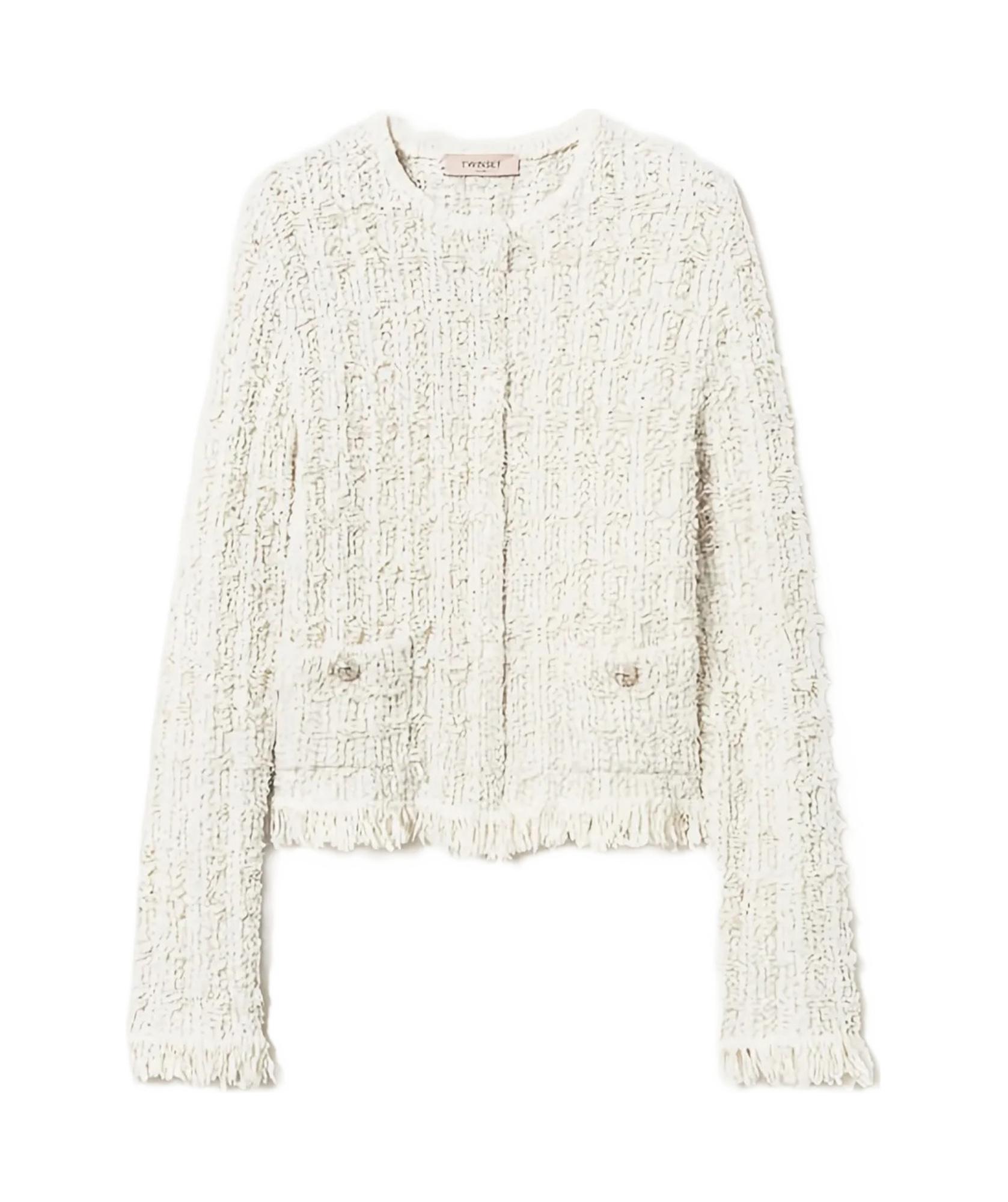cochan♡Lumignon tweed fringe jacket 白 cochan♡Lumignon tweed fringe jacket 白 YIZHIWANG Korean