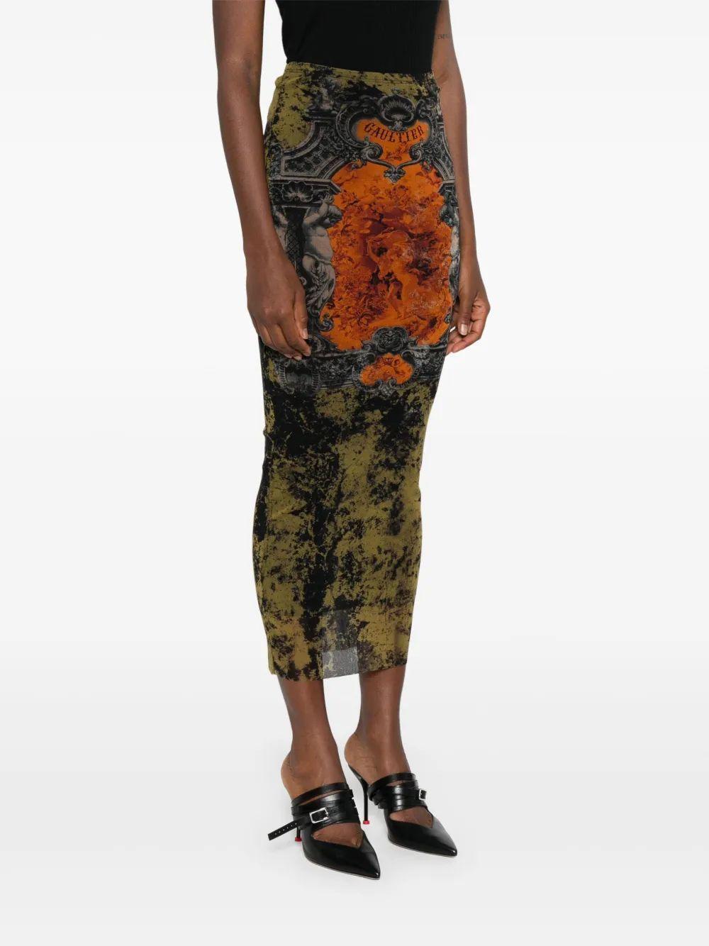 スカート JEAN PAUL GAULTIER MEDAILLON PRINT MESH LONG SKIRT Jean Paul Gaultier Mesh Long Skirt Printed 'Médaillon' in